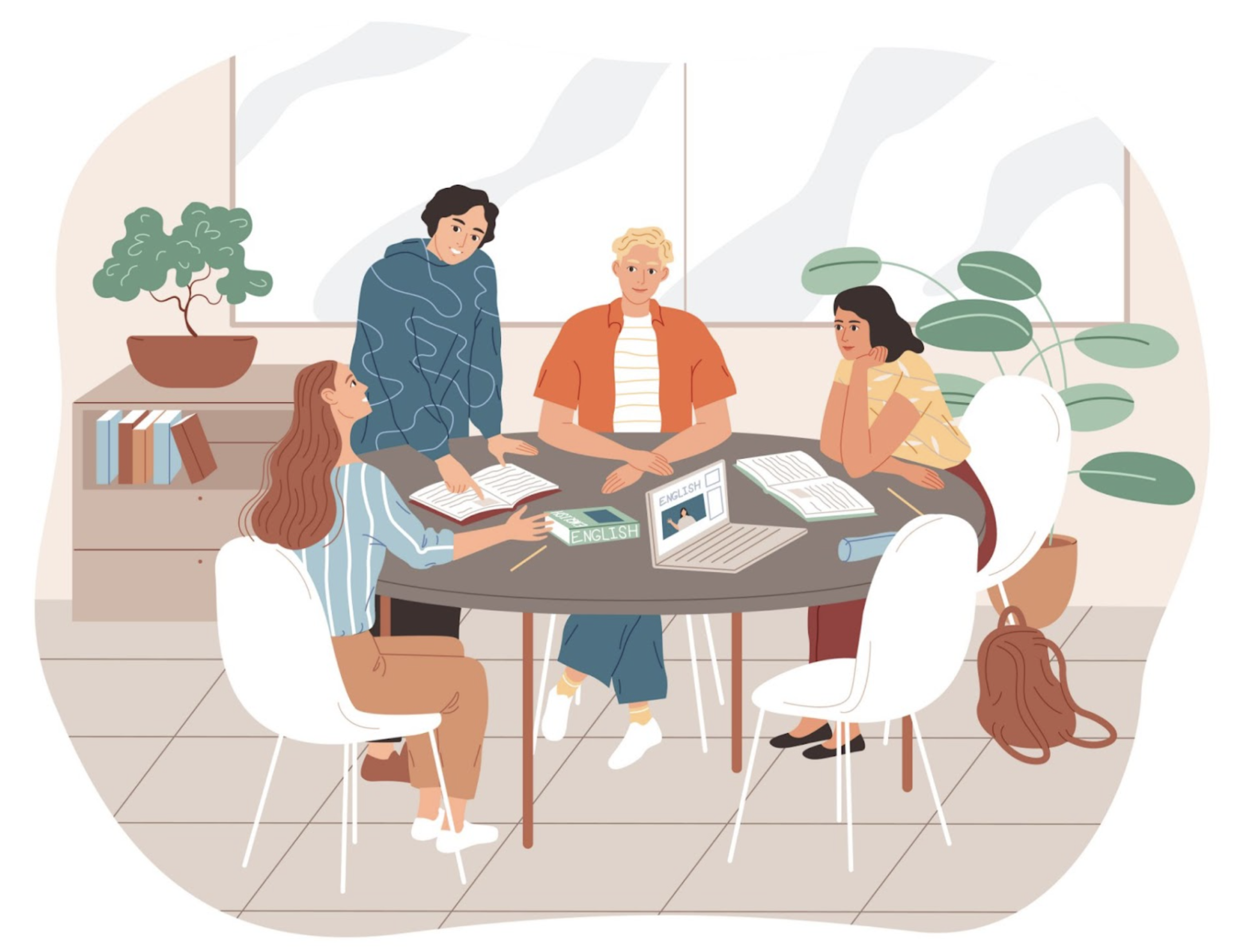 An illustration of people collaborating around a table